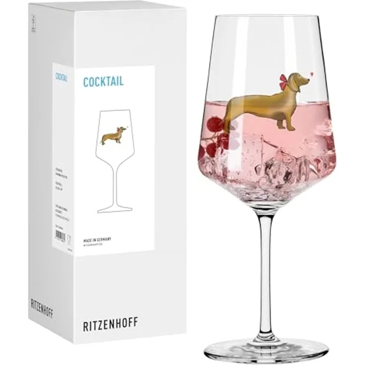 Ritzenhoff Aperitifglas 8106006 Cocktail-Glas 500 ml, Serie Tierisch glücklich, Motiv Dackel, Kristallglas