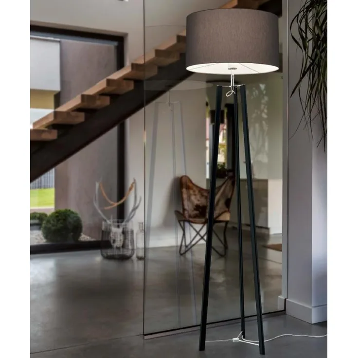 Helestra Stehleuchte CERTO 168cm schwarz/Chrom glänzend/Chintz Anthrazit 17/1849. 34/9289