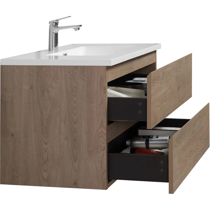 Badplaats Badmöbel Set mit Waschbecken und Unterschrank Angela 90 x 48 cm Kastanien Eiche - Waschbeckenunterschrank mit Soft-Close und Waschbecken, Vorgemontiert – Bild 6