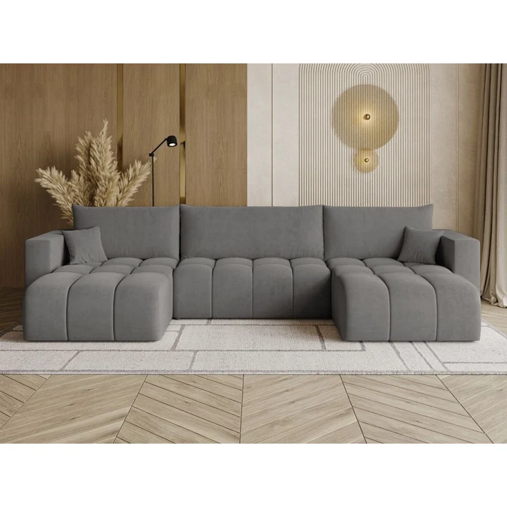 GRAINGOLD Ecksofa U-Form Neva U, Ecksofa mit Schlaffunktion, Bettkasten, mit losen Kissen, Velour-Stoff, Dunkelgrau – Bild 1