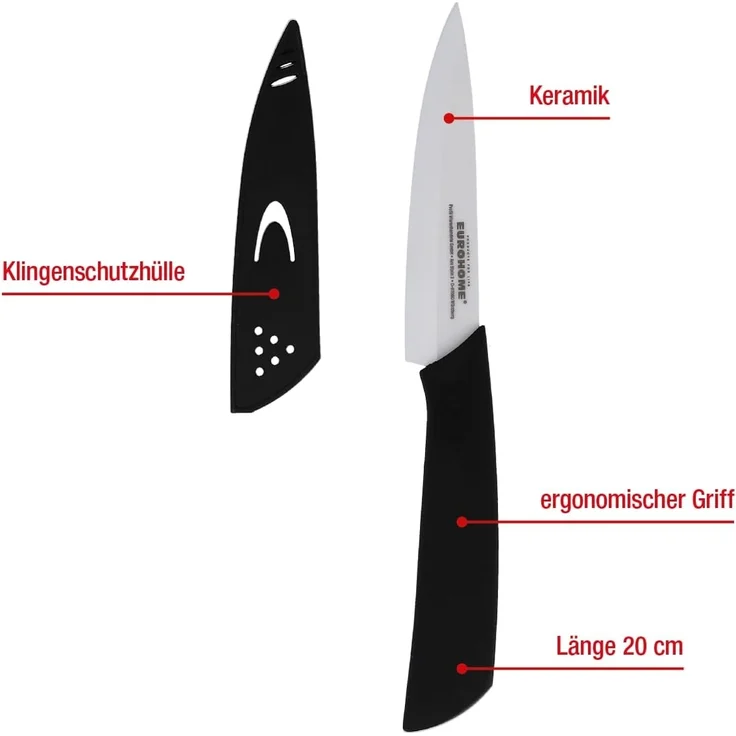 EUROHOME Allzweckmesser Messer aus Keramik mit Schutzhülle für einen präzisen Schnitt, Keramikmesser mit ergonomischem Griff - Kochmesser – Bild 4