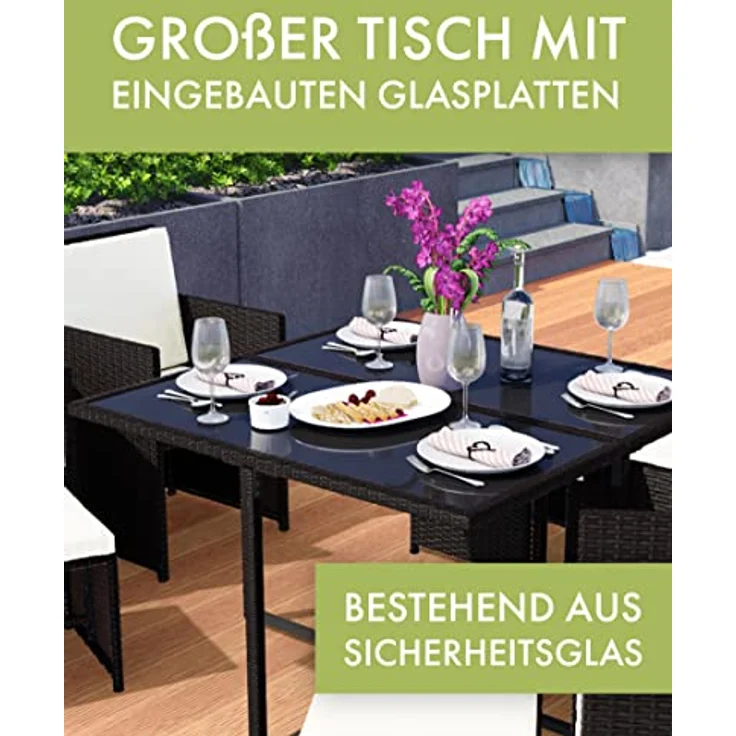 Swing&Harmonie Garten-Essgruppe Poly Rattan Sitzgruppe Esstisch Lounge Gartenmöbel, (Sitzgarnitur, Tisch, Stühle, Hocker Garnitur Set) – Bild 4
