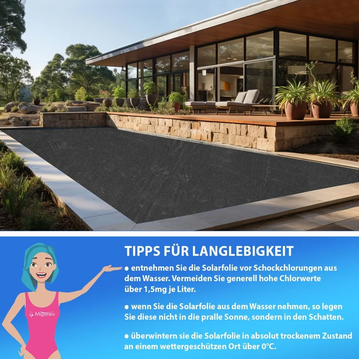 Miganeo Pool Solarfolie 600 x 400 cm Deluxe rechteckig |180 my | schwarz | 12 mm Luftblasen – Bild 4