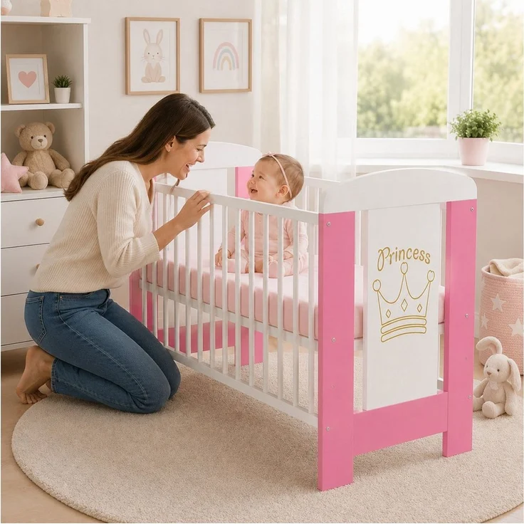 Best for Kids Babybett 120x60cm mit und ohne Matratze, 4-teilig, aus Buchenholz, 1-tlg, Kinderbett, Babybett 60x120 cm mit 3 herausnehmbare Schlupfsprossen – Bild 2