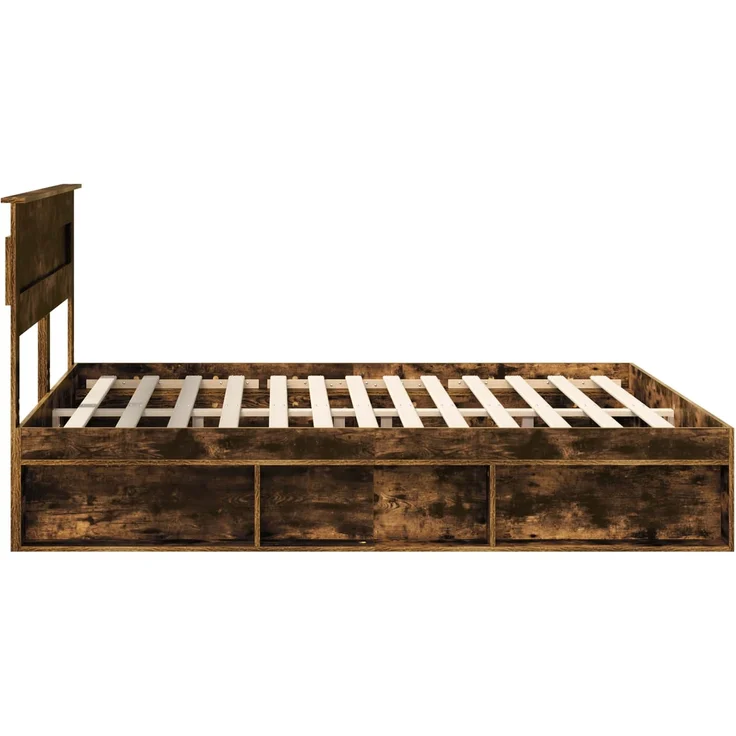 vidaXL Bettrahmen Geräucherte Eiche 200 x 200 cm Massives Kiefernholz 3409723 – Bild 7