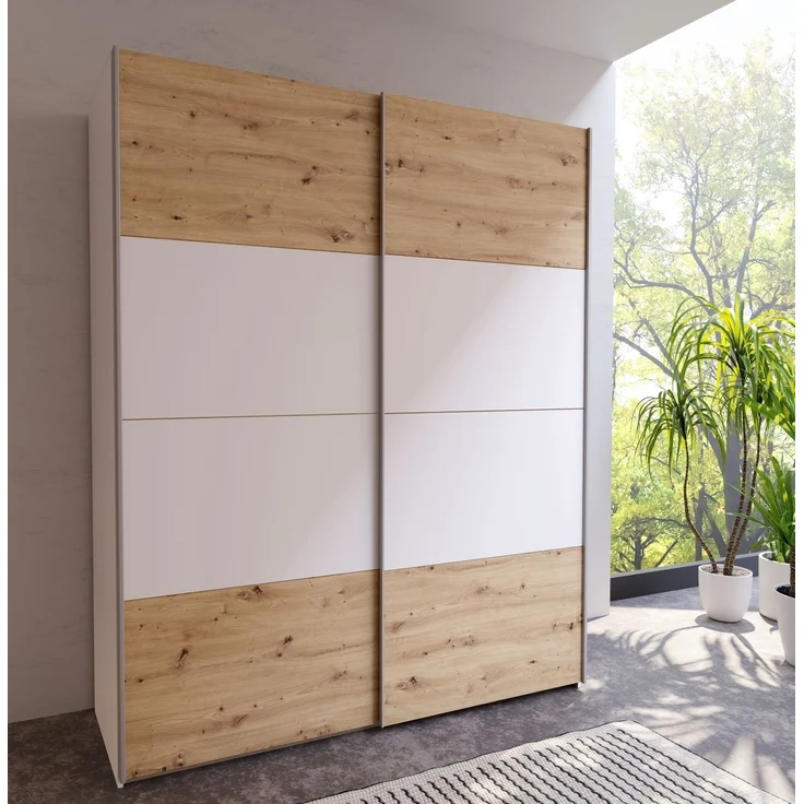Schiebetürenschrank >SCHACH&MATT 2< in Weiss / Artisan Eiche - 170,3x210,5x61,2cm B/H/T – Bild 1