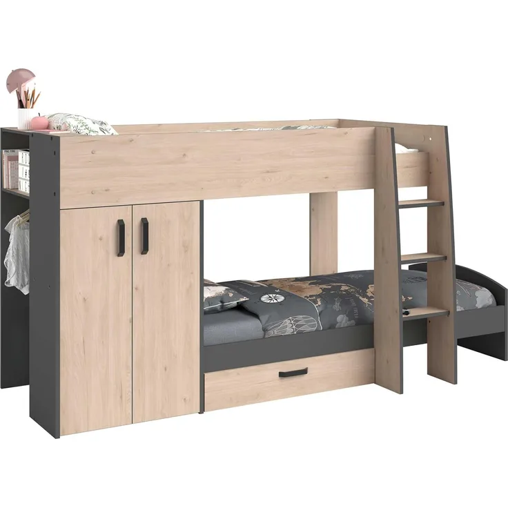 Parisot 'Stim2' Etagenbett inkl. Bettschubkasten und Kleiderschrank, grau