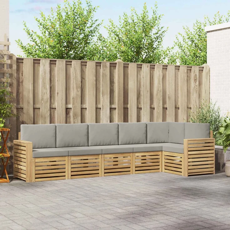 vidaXL Outdoor-Sofagarnitur 6 stk. 6-Sitzer Weiß und Hellgrau 3391921 – Bild 1