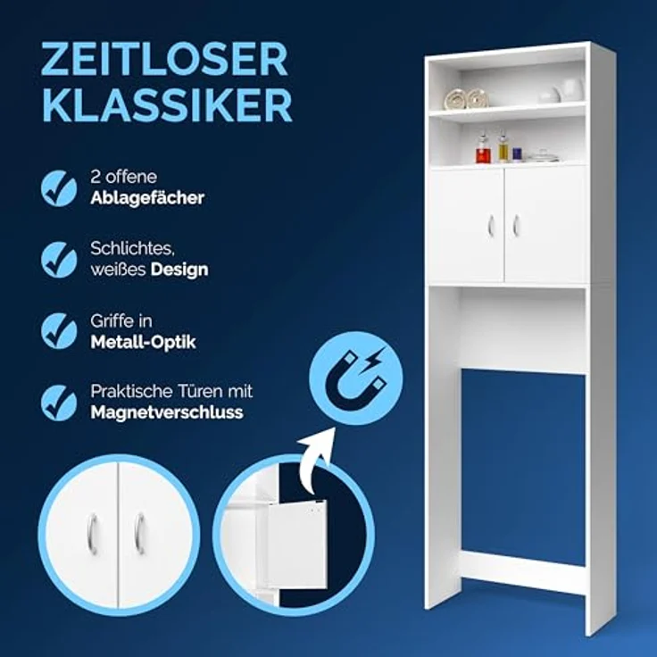 Casaria Waschmaschinenumbauschrank Neapel Waschmaschinenschrank mit Türen Überbauschrank Waschmaschine Bad Weiß – Bild 6