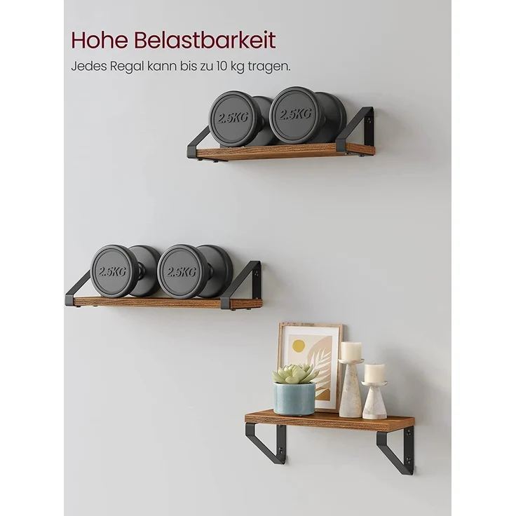 Vasagle Wandregal, 3-tlg, Holzspanplatte / Stahl braun, Länge 30/35/40 cm – Bild 3