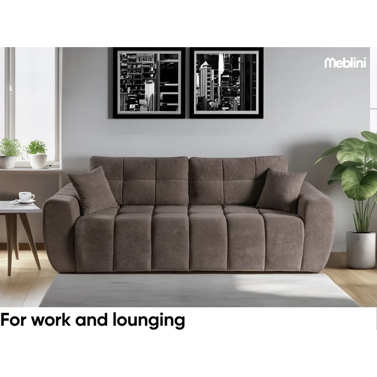 MEBLINI Sofa mit Schlaffunktion – FUTU – 263x105x93cm – Braun Plüsch – Schlafcouch Ausziehbar - Schlafsofa mit Bettkasten - Sofabett - Couch mit Schlaffunktion – Klappsofa – Bild 2
