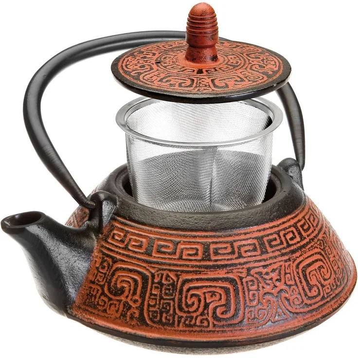 Ibili Teekanne-Set Oriental-India mit FiLiterer 0,8 L Aus Gusseisen, Schwarz-Rot, 17 x 16 x 10 cm, 3-Einheiten