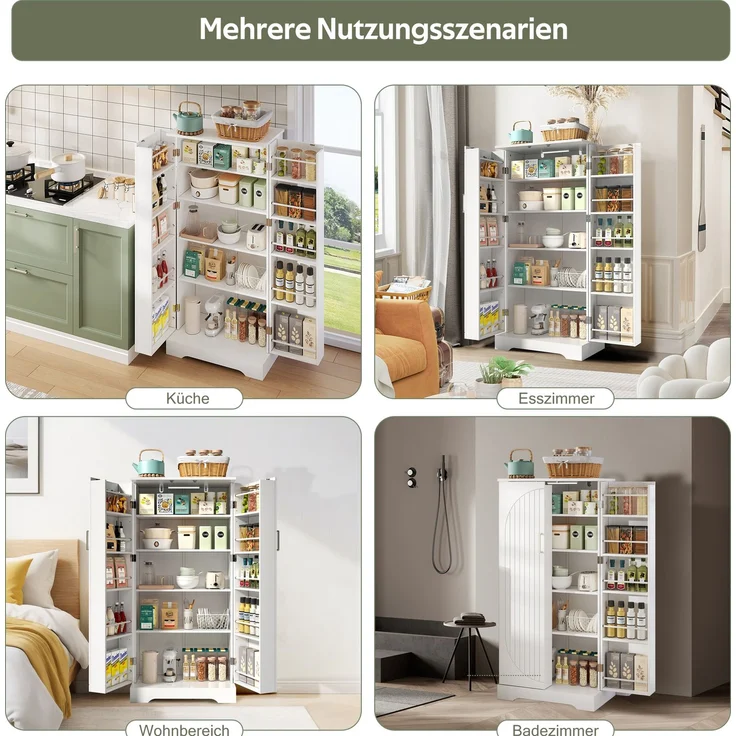 Abrihome Küchenschrank mit LED, Doppeltür und Kippschutzvorrichtung, Weiß, 128x35x60 cm – Bild 5