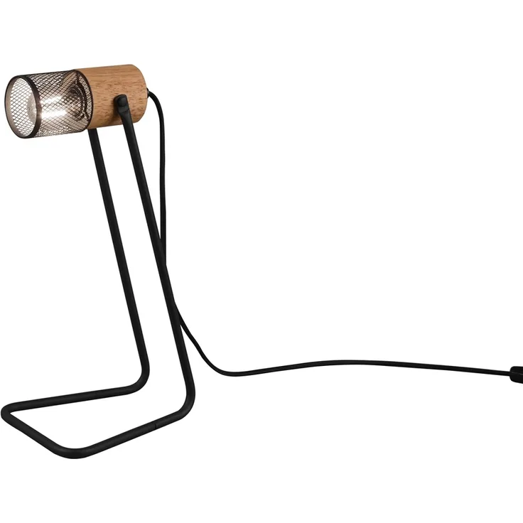 Industrial TOSH Tischlampe Metallgeflecht Metallschirm und Holzsockel, Höhe 40cm