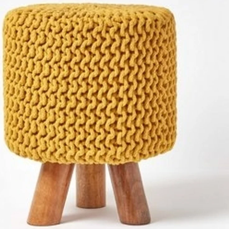 Homescapes Fußhocker Gestrickter Fußhocker, 42 cm hoch, Senf – Bild 6