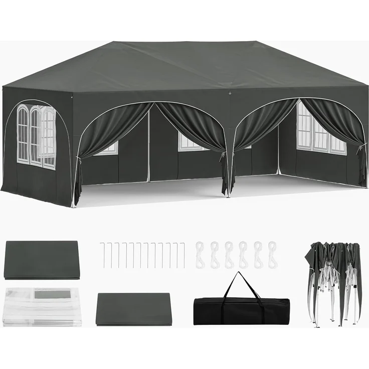 WOLTU Pavillon, Faltpavillon 3x6 m, mit 6 Seitenwänden, Partyzelt wasserabweisend UV-Schutz 50+, höhenverstellbarer Gartenpavillon, mit Tragetasche, für Outdoor Garten Camping Grau – Bild 1