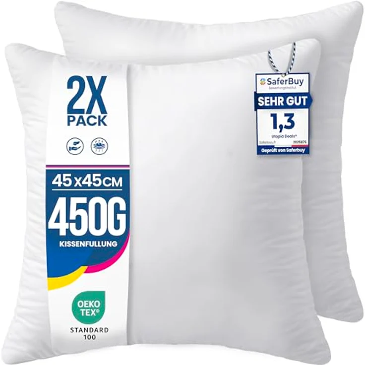 Utopia Bedding 2er Set Kissenfüllung 45x45 cm, Innenkissen Füllkissen Kopfkissen Sofakissen (Weiß) – Bild 2