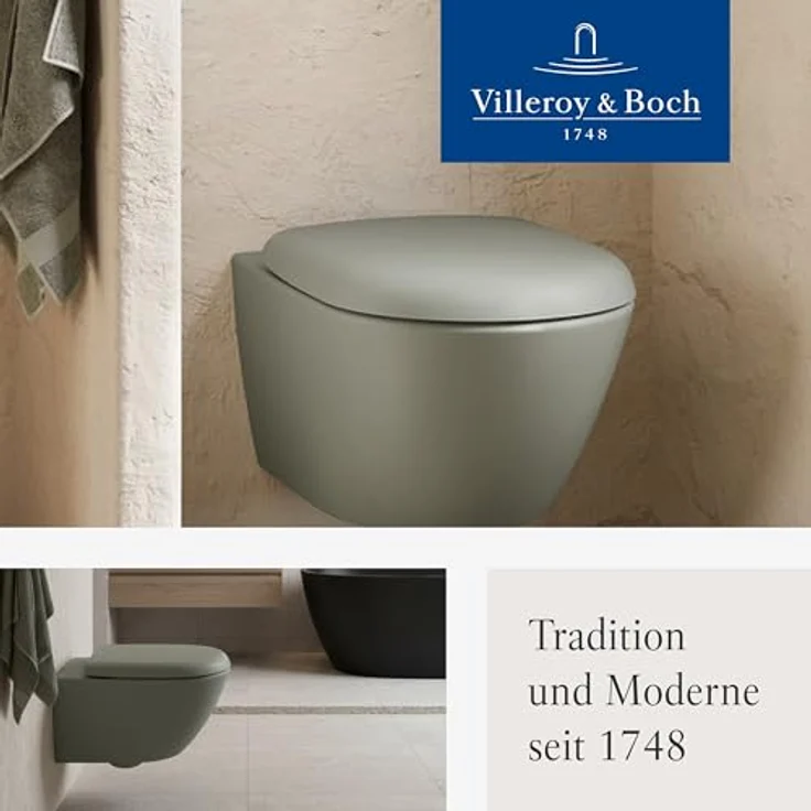 Villeroy & Boch Antao WC-Sitz, Toilettendeckel mit Absenkautomatik, abnehmbarer Toilettensitz aus bruchsicherem Duroplast, Klodeckel Original Ersatzteil, D-Form, Morning Green, matt – Bild 9