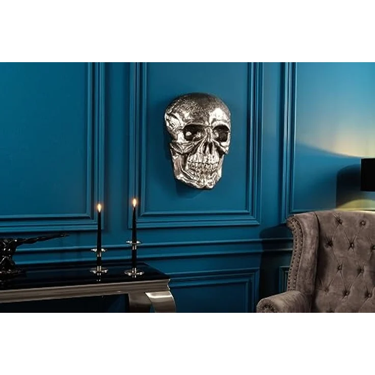 riess-ambiente Wanddekoobjekt SKULL XXL 40cm silber (Einzelartikel, 1 St), Metall · Totenkopf · Deko-Schädel · Schlafzimmer · Wohnzimmer – Bild 3