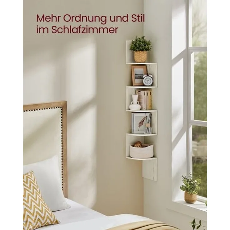 Vasagle Eckregal, Wandregal 5 Ebenen, Schweberegal für Bücher, Bücherregal, Pflanzenregal für Schlafzimmer, Wohnzimmer, Badezimmer, Homeoffice, vintageweiß，LBCDE072W02