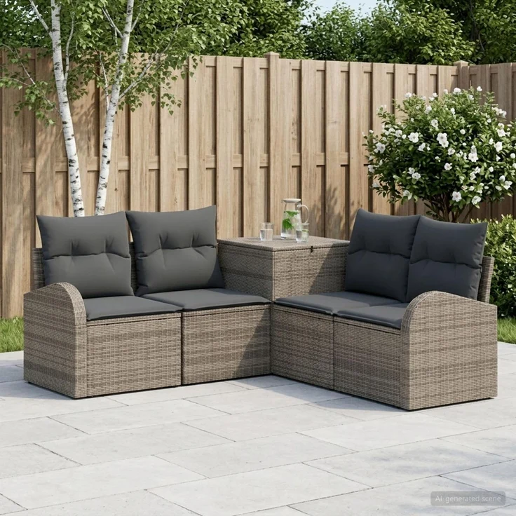 vidaXL Sofa Set 5 stk. Grau und Dunkelgrau Polyrattan und Stahl 3447778 – Bild 1