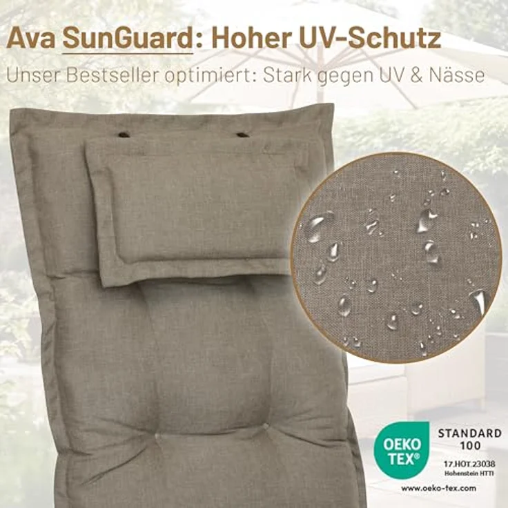 Herlag Hochlehnerauflage Ava Gartenstuhlauflage Hochlehner, abnehmbares Kopfpolster, 123x50x9cm, SunGuard Gartenpolster Hochlehner 123x50x9cm Kopfpolster UV-Schutz – Bild 6