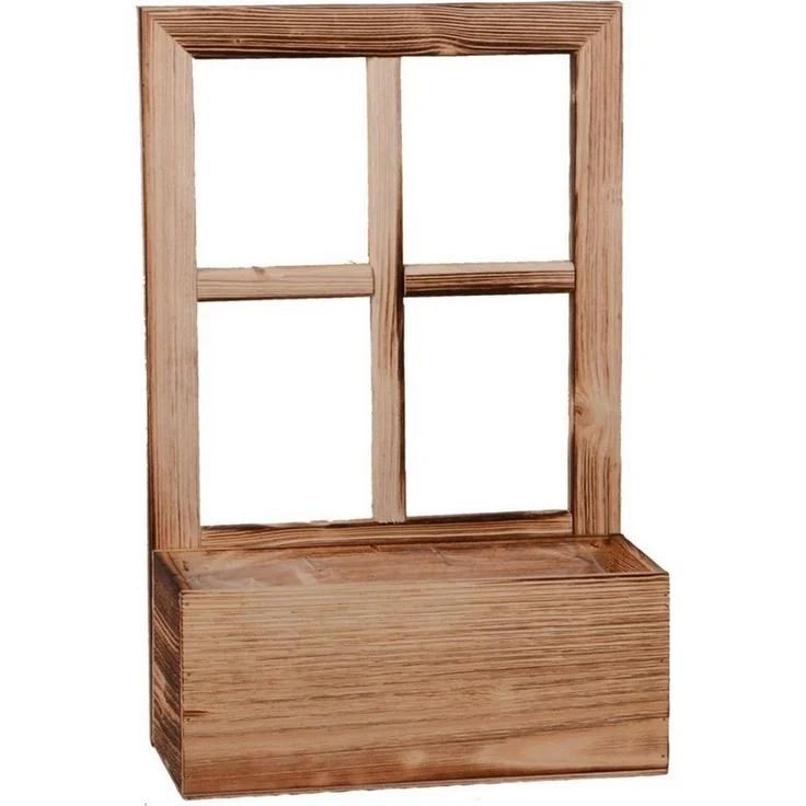 UNUS HOME Blumenkasten Deko Holzfenster mit Pflanzbank (1 St, 45cm hoch), gefertigt aus geflammtem Altholz – Bild 1
