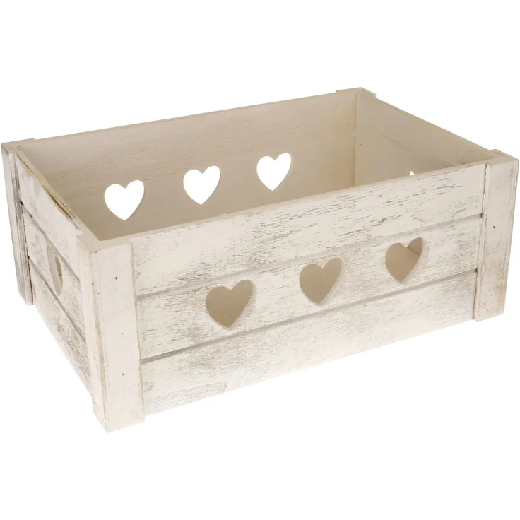 Macosa Home Dekokiste Weiß Herzen Holz Holzkiste 29 cm Kiste Aufbewahrungskiste (Geschenkkiste Geschenkverpackung weiss, 1 St, Holzkiste Landhaus) – Bild 2