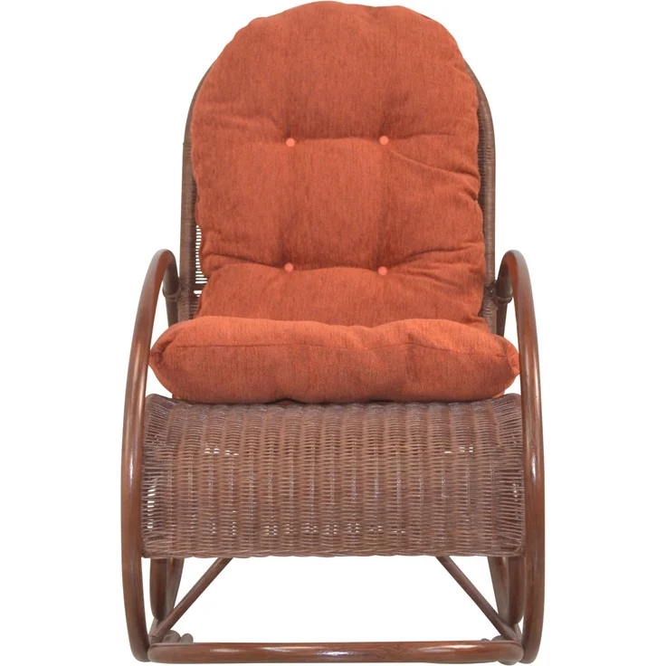 Schaukelstuhl aus Rattan handgefertigt, braun, Kissen terra – Bild 3