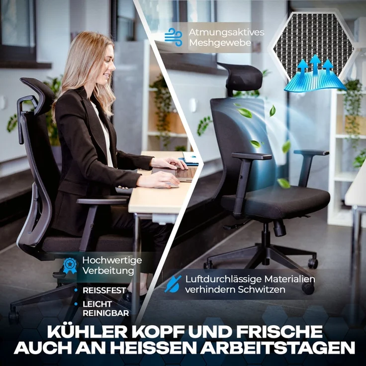 VALKENSTOL M3 KOMFORT Bürostuhl ergonomisch - 5 Jahre Garantie - Schreibtischstuhl tiefenverstellbare Sitzfläche - Armlehnen - extra bequem – Bild 7