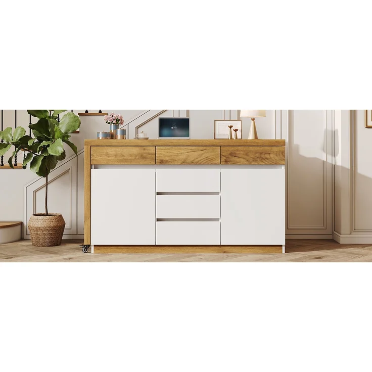 ZUBALIYA Schreibtisch mit feststellbaren Rollen – multifunktionales Design, 4 cm dickere, drehbare Tischplatte, fest arretierbar, weiß/Eiche, Faltbarer Schreibtisch, Eckschreibtisch, Sideboard,Dicke Materialie – Modell N880P5298689O – Bild 15