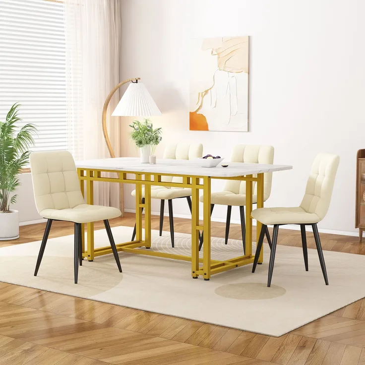 120x70cm Leichter Luxus Esstisch,(1-St), Gestell aus Metall Rechteckiger Esstisch aus Moderner Küchentisch mit Metallbeinen für Esszimmer Wohnzimmer,Golden Tischbeine