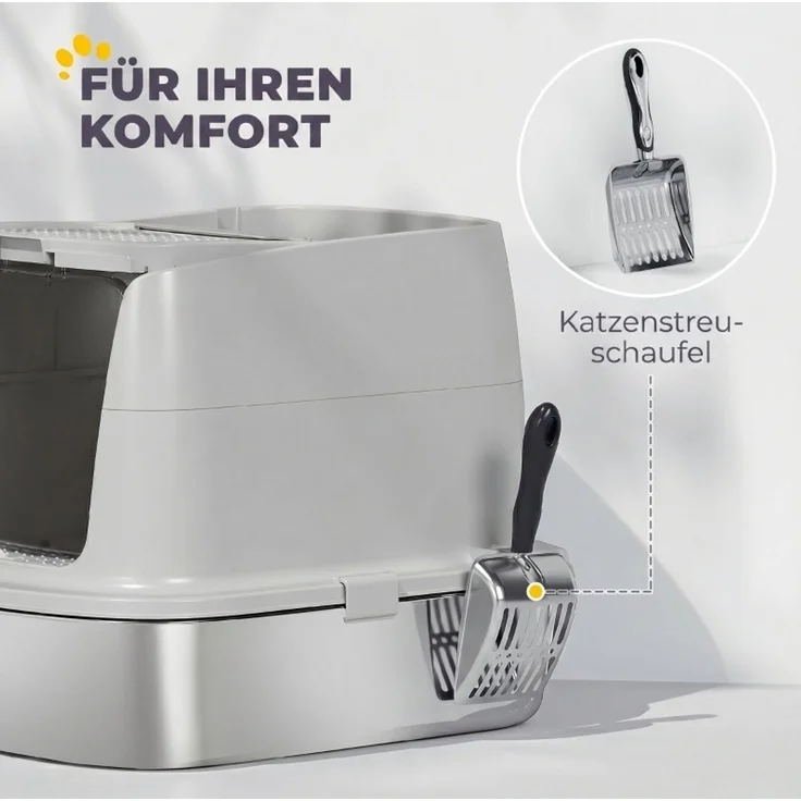 Katzentoilette 52,4 x 41,3 x 39,8 cm aus Edelstahl – geschlossen oder halboffen, mit Schaufel – Bild 5