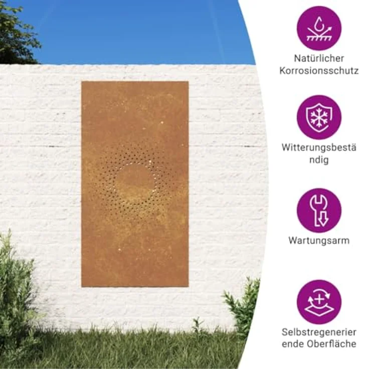 vidaXL Garten-Wanddeko Cortenstahl Sonne-Design 105x55 cm, wetterfest und korrosionsbeständig – Bild 4