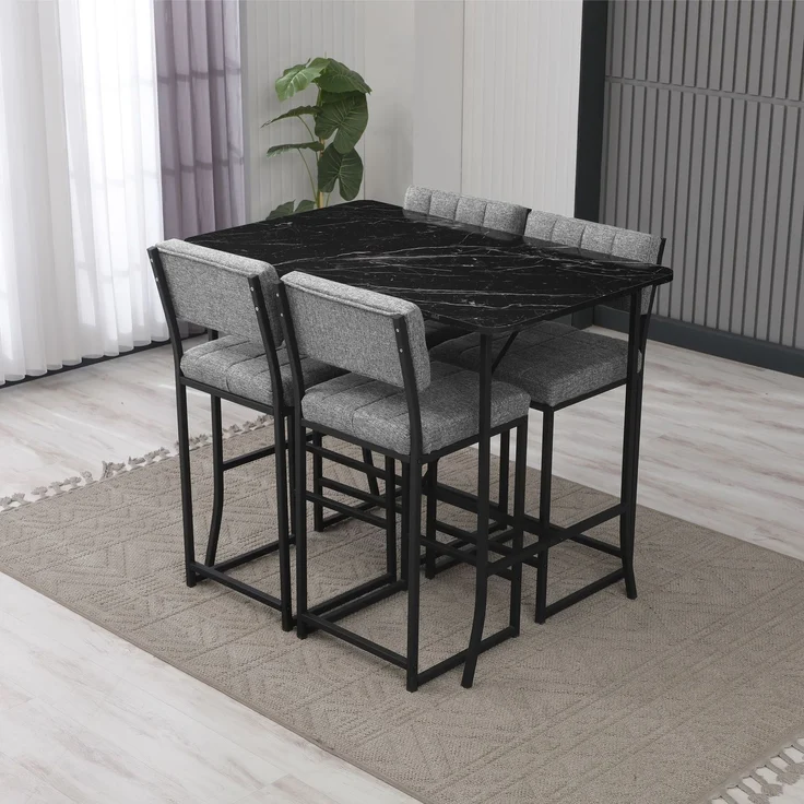 Skye Decor 'Retro - Grey, Black' Bartisch-Set mit Barhockern (5-teilig), Grau / Schwarz, 110 x 92 x 70 cm – Bild 2