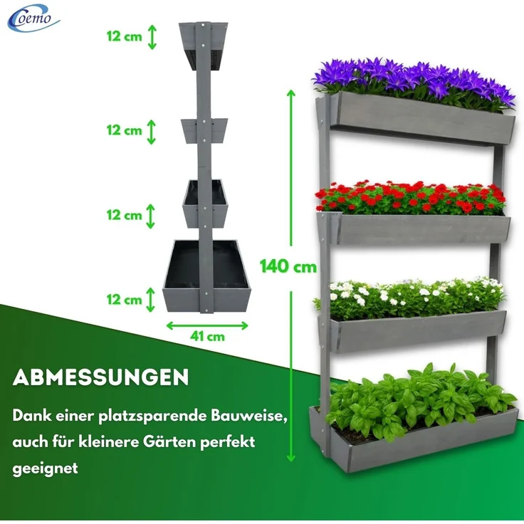 Coemo Vertikalbeet Vera Grau aus Holz Hochbeet 4 Etagen Kästen höhenverstellbar und neigbar – Bild 6