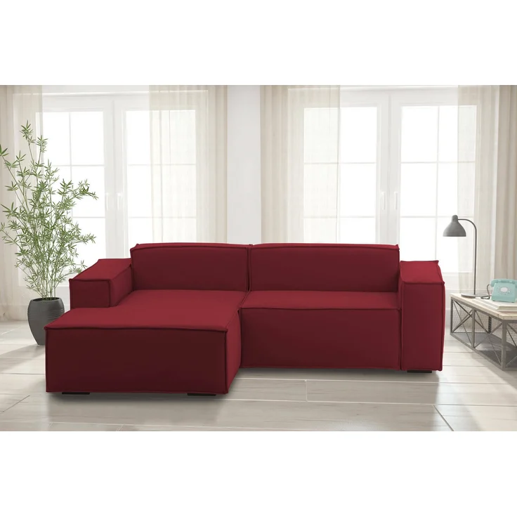 Dmora Sofa mit Halbinsel Alhoa, modulares 2-Sitzer-Sofa mit linker Halbinsel, Stoffsofa, 100 % Made in Italy, 220 x 170 x 70 cm, Rot – Bild 2