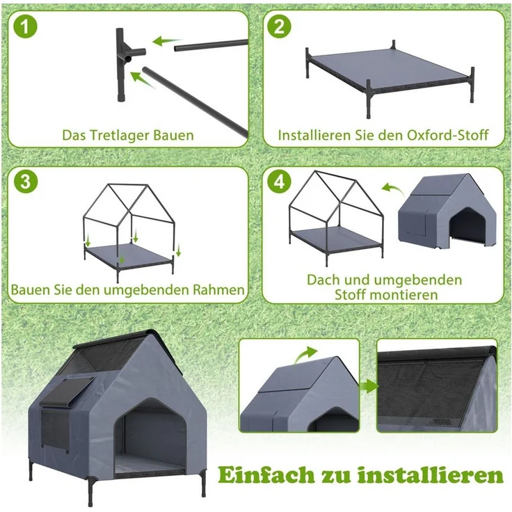 FIVMEN Hundebett Erhöhte überdachte Hundeliege Outdoor wetterfest, Katzenhäuschen mit abnehmbaren Füßen Schwarz S/M/L – Bild 4