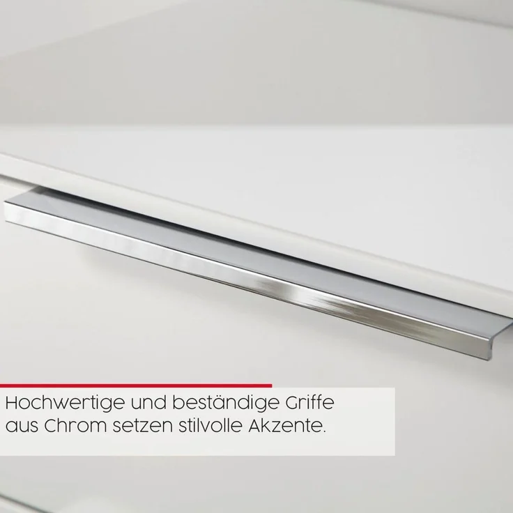 Rauch Möbel Flipp, Kombikommode, Kommode mit Stauraum für Wohnzimmer, Schlafzimmer, Flur, 4 Fachböden, Eiche Artisan/Glasfront Weiß, 3-türig, Glastüren, 5 Schubkästen, Griffe chrom, 199 x 100 x 42 cm – Bild 9