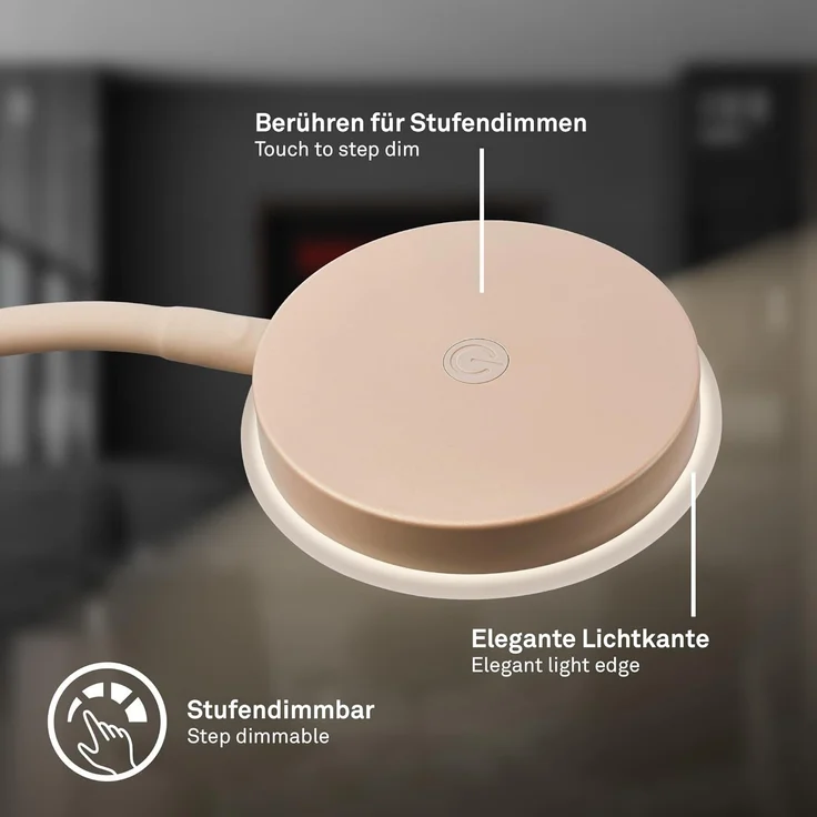 BRILONER - LED Schreibtischlampe mit Touch, dimmbar in Stufen, schwenkbar, Tischlampe, Lampe, Nachttischlampe, Tischleuchte, Home Office, Bürolampe, Leselicht, 32,5 x 13 x 40 cm, Beige – Bild 6