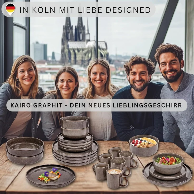 SÄNGER Kaffeebecher Set Kairo Graphit - 6 teilig aus Steingut – Bild 6