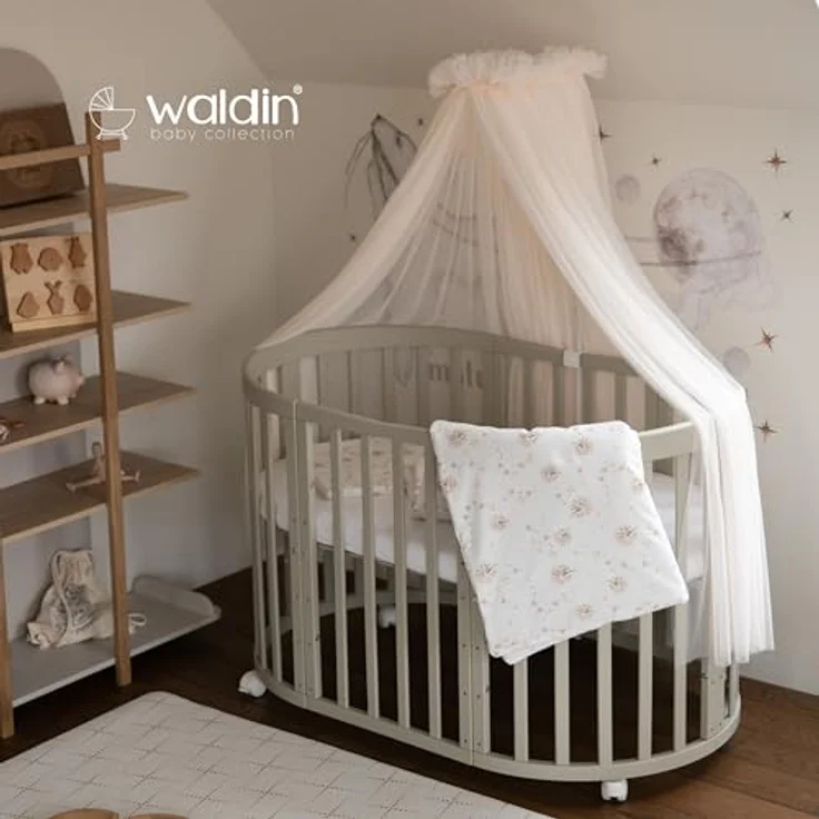 Waldin Babybett Mobiles Babybett OWAL aus Holz 7in1 mit Matratze, mitwachsend – Bild 7