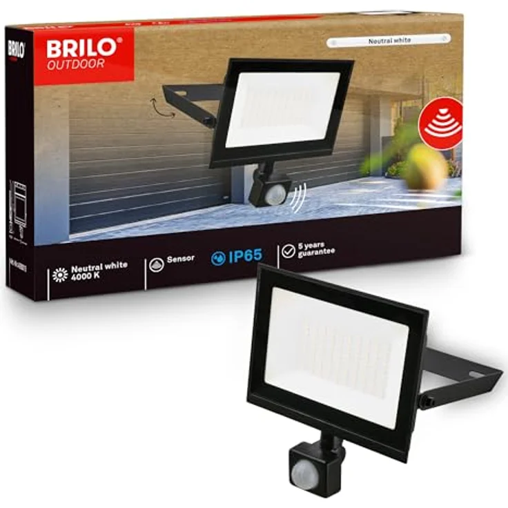BRILONER - LED Strahler außen mit Bewegungsmelder, 50W 4500lm, Schwenkbar, IP65 Staub- und Strahlwasserschutz, Neutralweiß, Fluter, Flutlicht, Außenstrahler, Scheinwerfer, 17,5 x 21 x 4 cm, Schwarz – Bild 1