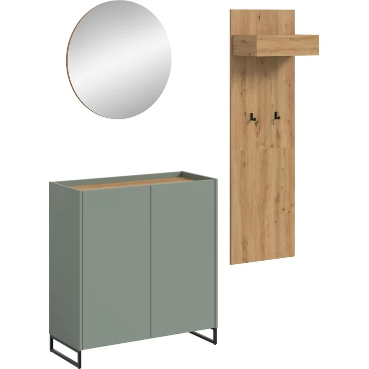 Garderobenkombination B/H/T: 197x175x32 cm in Salbei Nachbildung und Artisan Oak Nachbildung – Bild 1