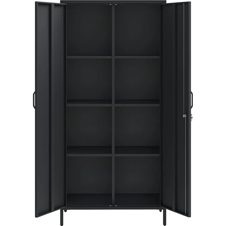 STEELSØN 'Menkent' Outdoor Metallschrank, Doppeltür mit Schloss, schwarz, 170x80x45 cm, mit 6 Einlegeböden, 8 höhenverstellbare Fächer – Bild 10