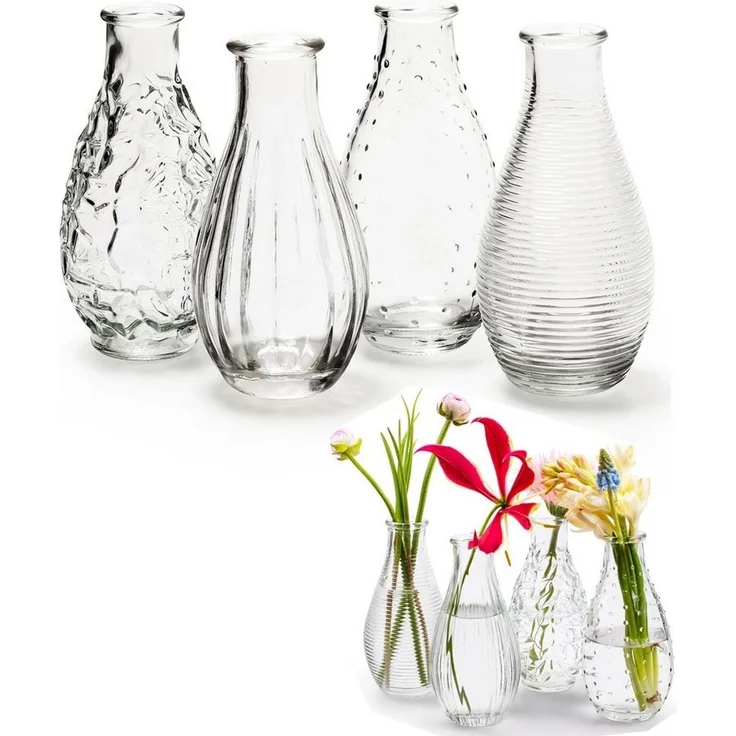 Annastore Dekovase 12 kleine Vasen aus Glas Vintage Blumenvasen Tischvasen Glasvasen, Dekoflaschen, Glasflaschen, Glasfläschchen, Deko-Flaschen – Bild 2