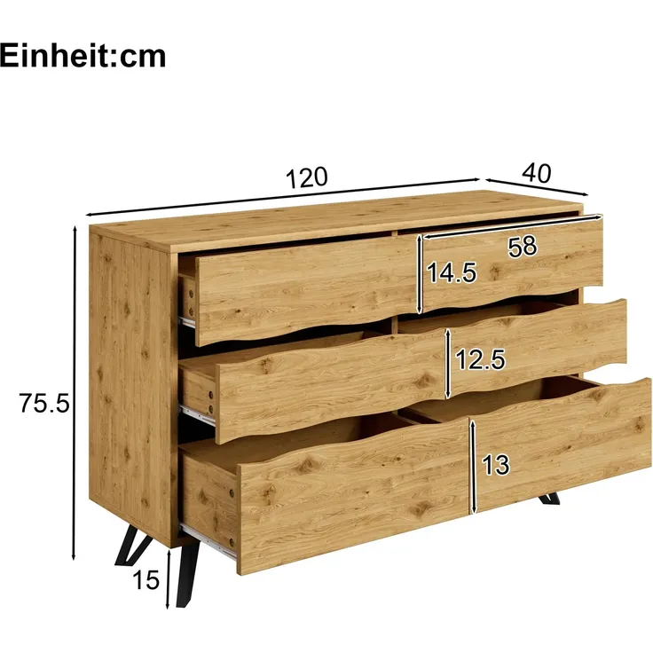 Sideboard, Breite 120cm, Wohnzimmerschrank, Mehrzweckschrank, Schubkastenkommode, Küchenschrank, Aufbewahrungsschrank – Bild 5