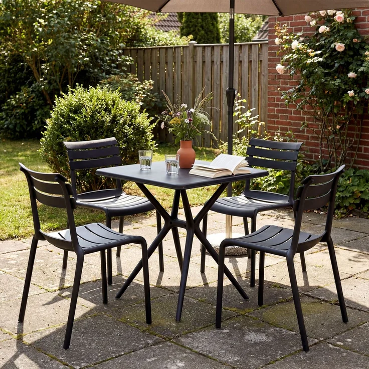 Gartenmöbel-Set KLARA mit 4 Stühlen - 190x190x82cm, Kunststoff, Schwarz | Balkonset Gartenset Tisch mit Stühlen Bistroset Outdoor – Bild 3