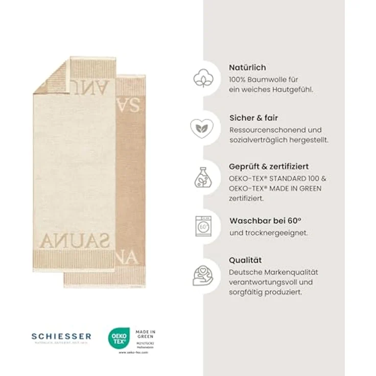 Schiesser Saunatuch Rom - 75 x 200 cm - Sand – Bild 3