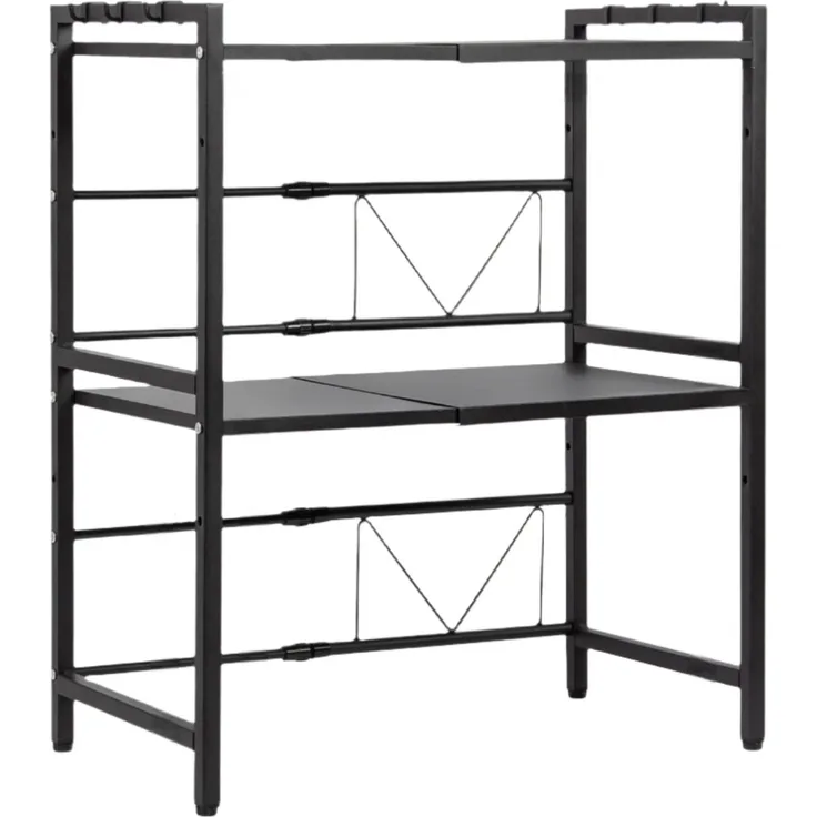 Todeco Erweiterbares Mikrowellen Regal, 3-Stufiges Mikrowellenregalständer, Mikrowellen Regal ständer Einstellbar Länge und Höhe, mit 6 Haken, (39-60) x32x78cm, Schwarz